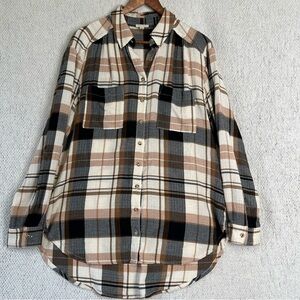 Pilcro Anthropologie Shirt Women Medium Plaid Lightweight Crepe Tunic Button Top